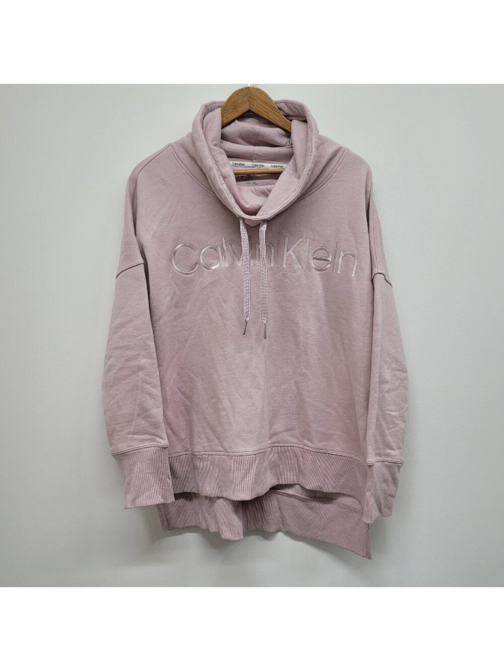 Calvin Klein Cowl Neck Pullover Sweatshirt Size M High Low Hem Embroidered Logo